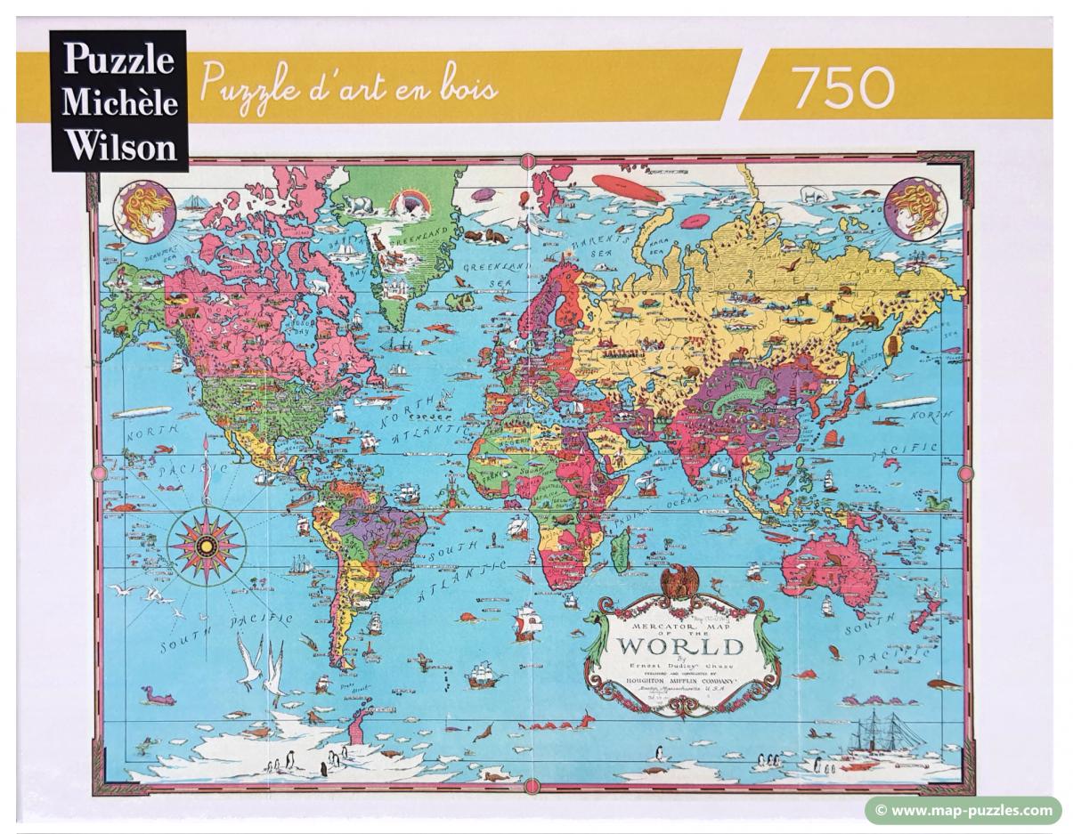 C mh-0593 Michele Wilson Dudley-Chase World Map Box 750 Details